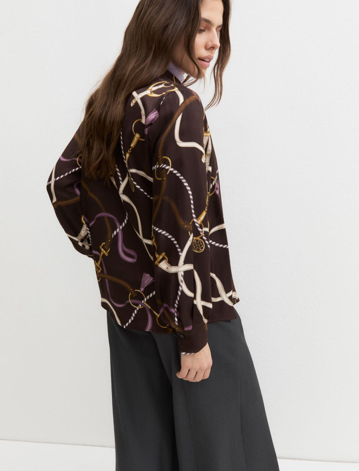 Emme Marella Printed Viscose Twill Shirt in Dark Brown Print