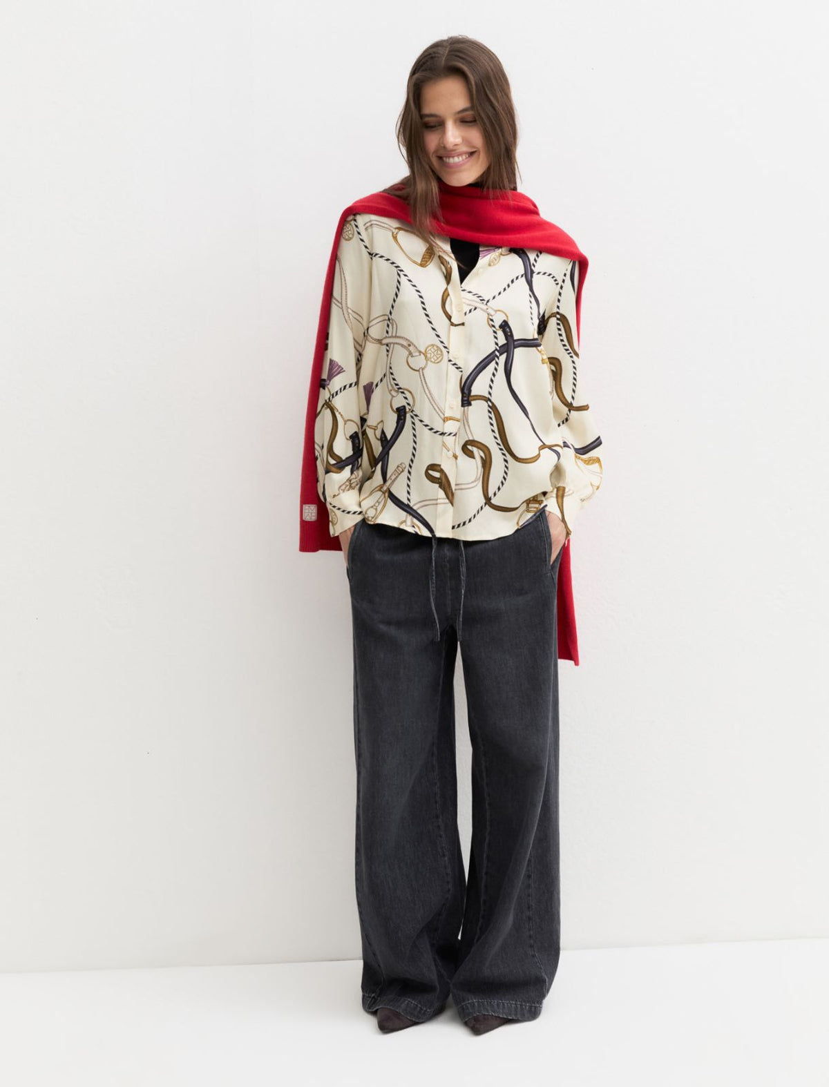 Emme Marella Printed Viscose Twill Shirt in Cream Print
