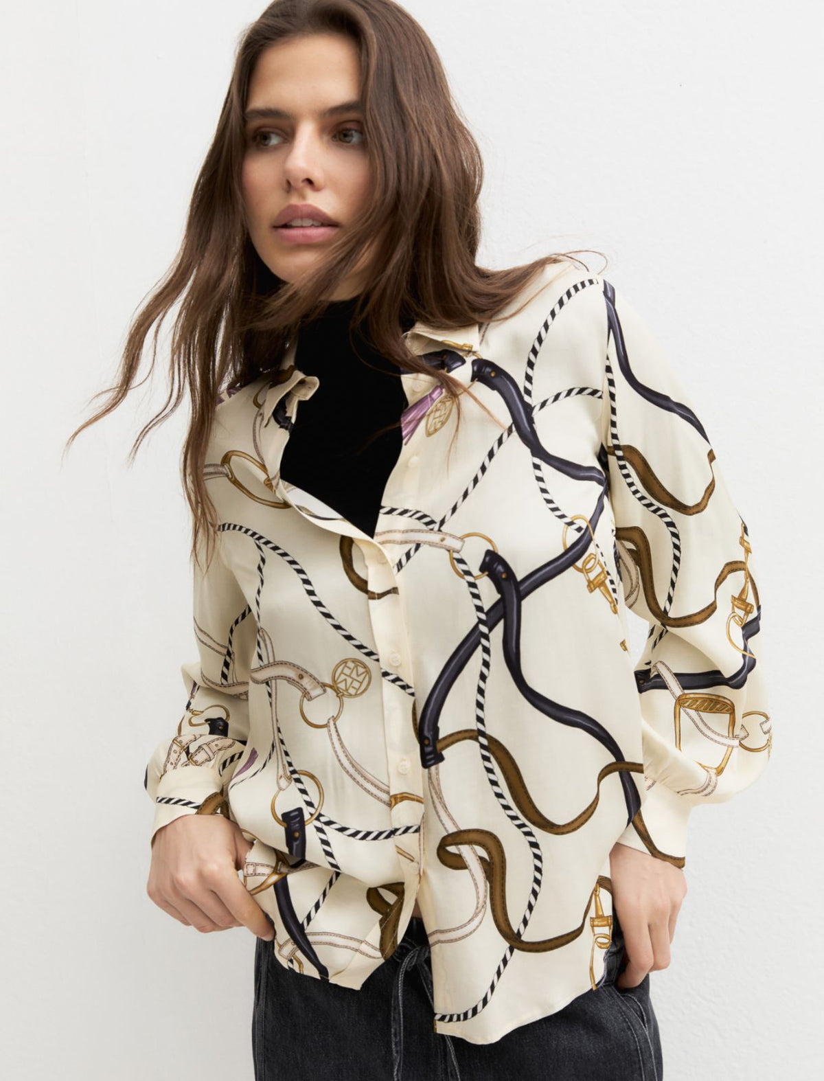 Emme Marella Printed Viscose Twill Shirt in Cream Print