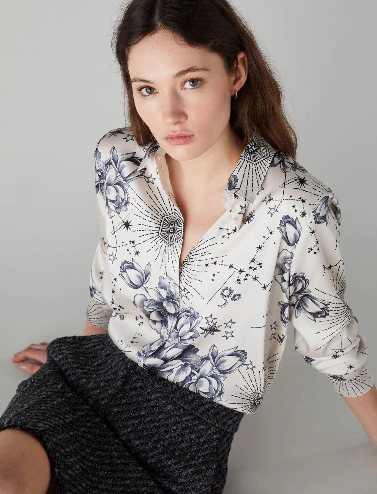 Ardea Blouse in Cream/Navy Print