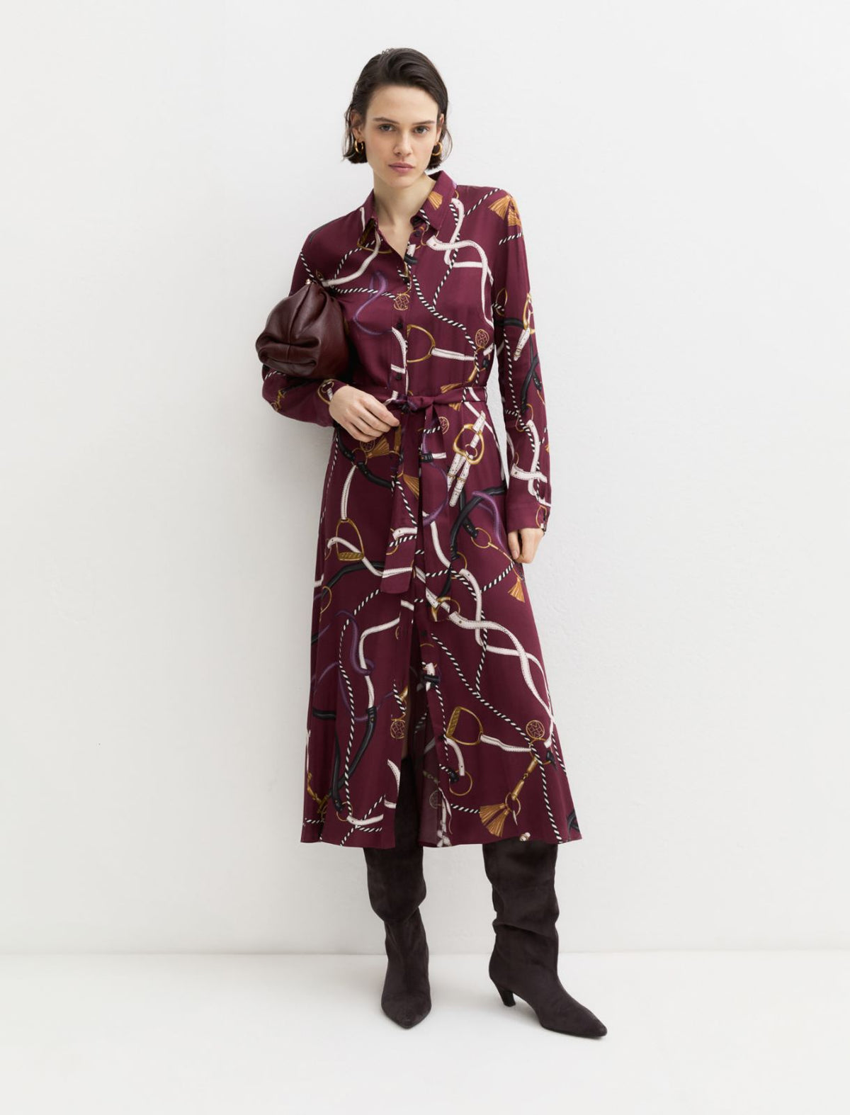 Emme Marella Printed Twill Shirt Dress in Dark Brown