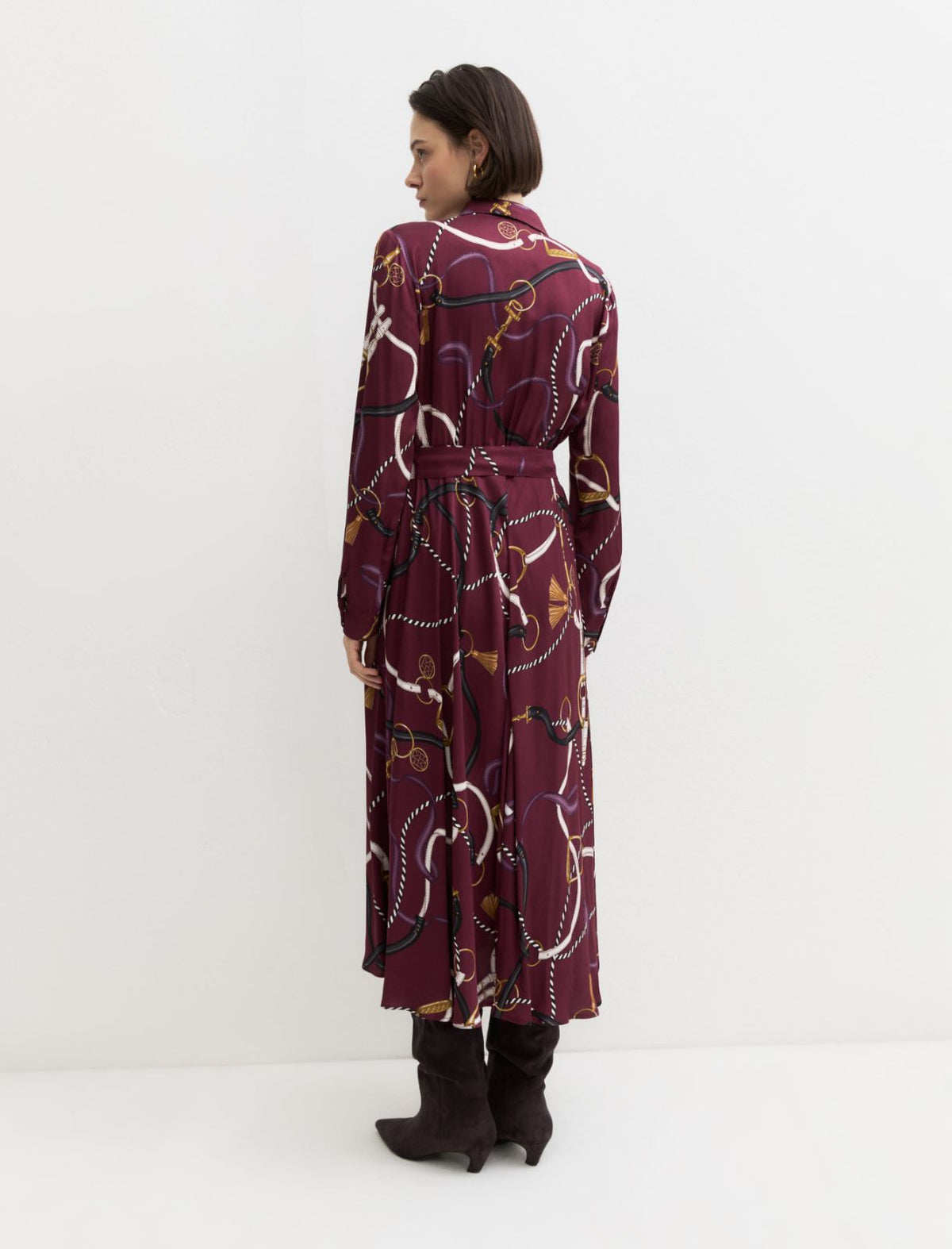 Emme Marella Printed Twill Shirt Dress in Dark Brown