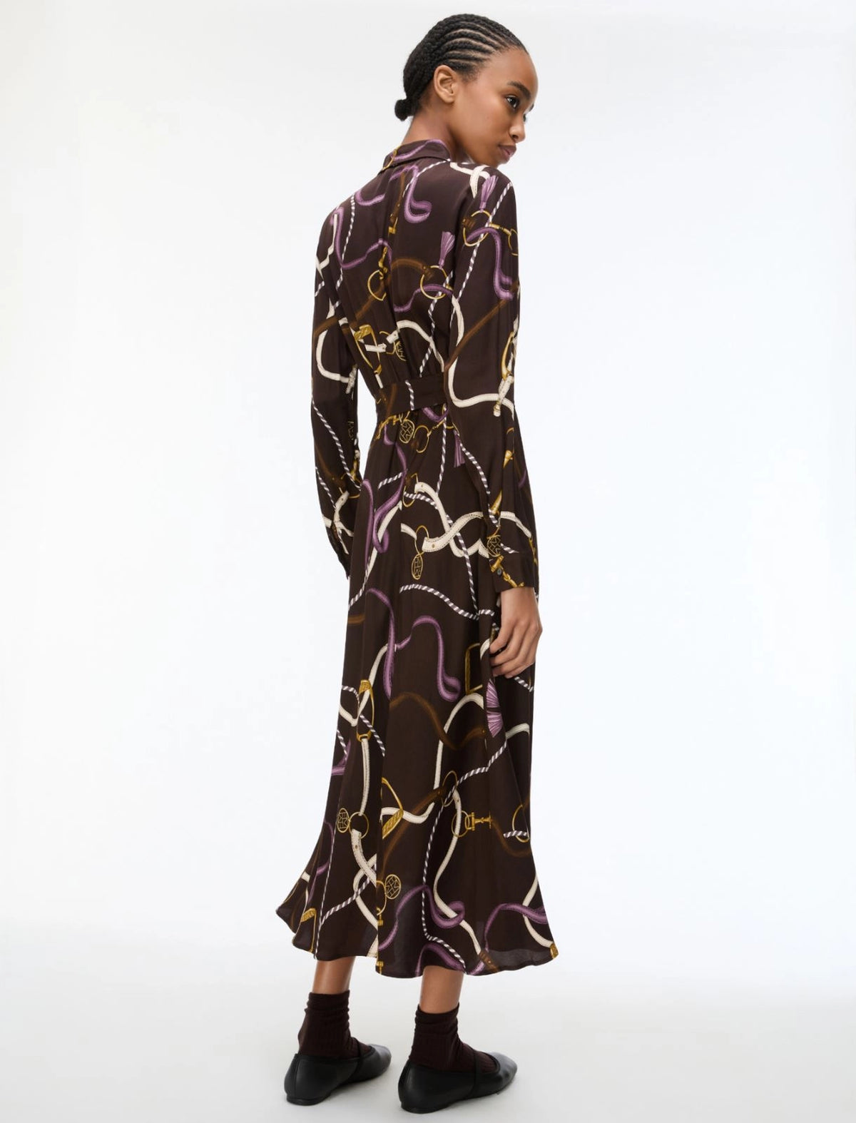 Emme Marella Printed Twill Shirt Dress in Dark Brown