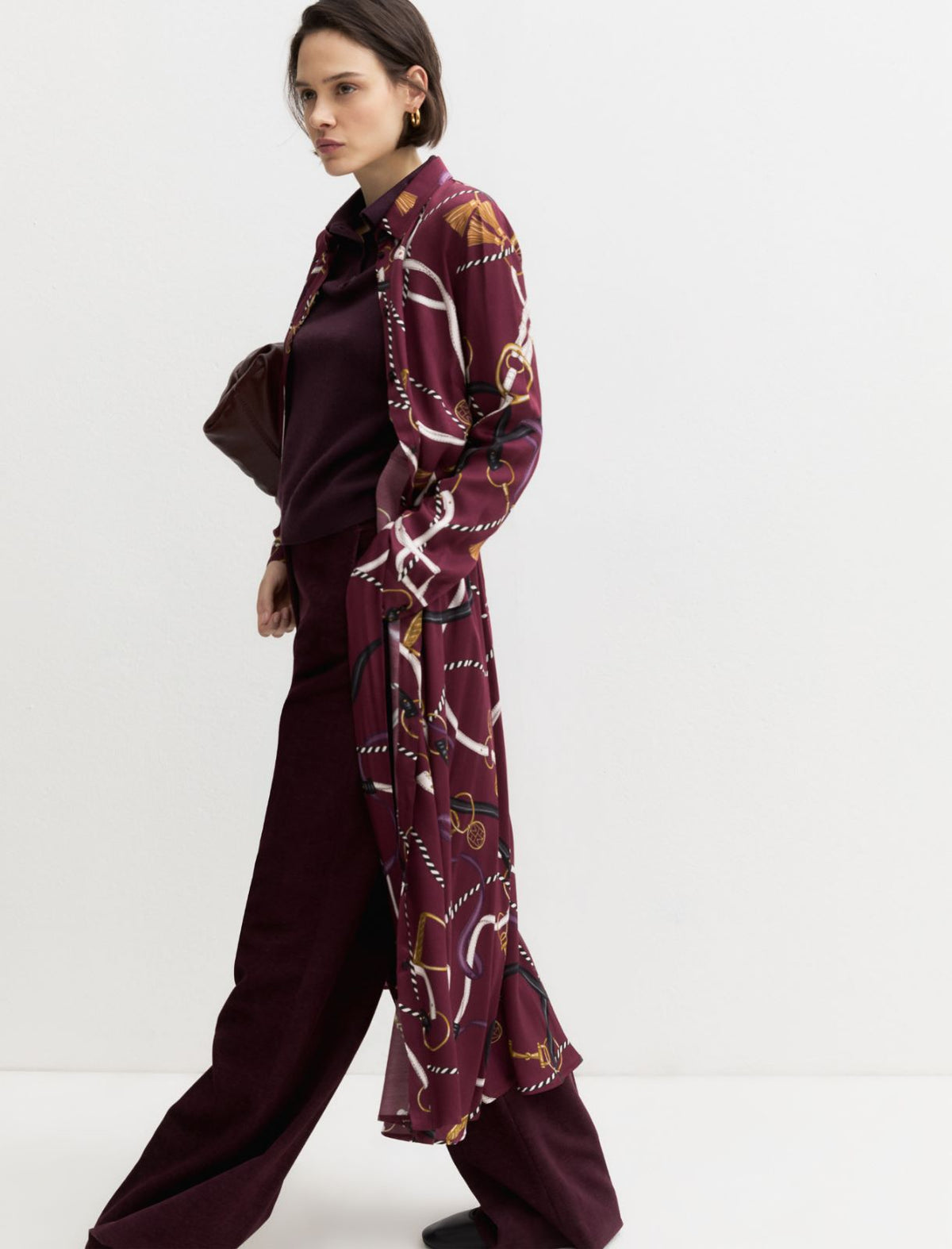 Emme Marella Printed Twill Shirt Dress in Dark Brown