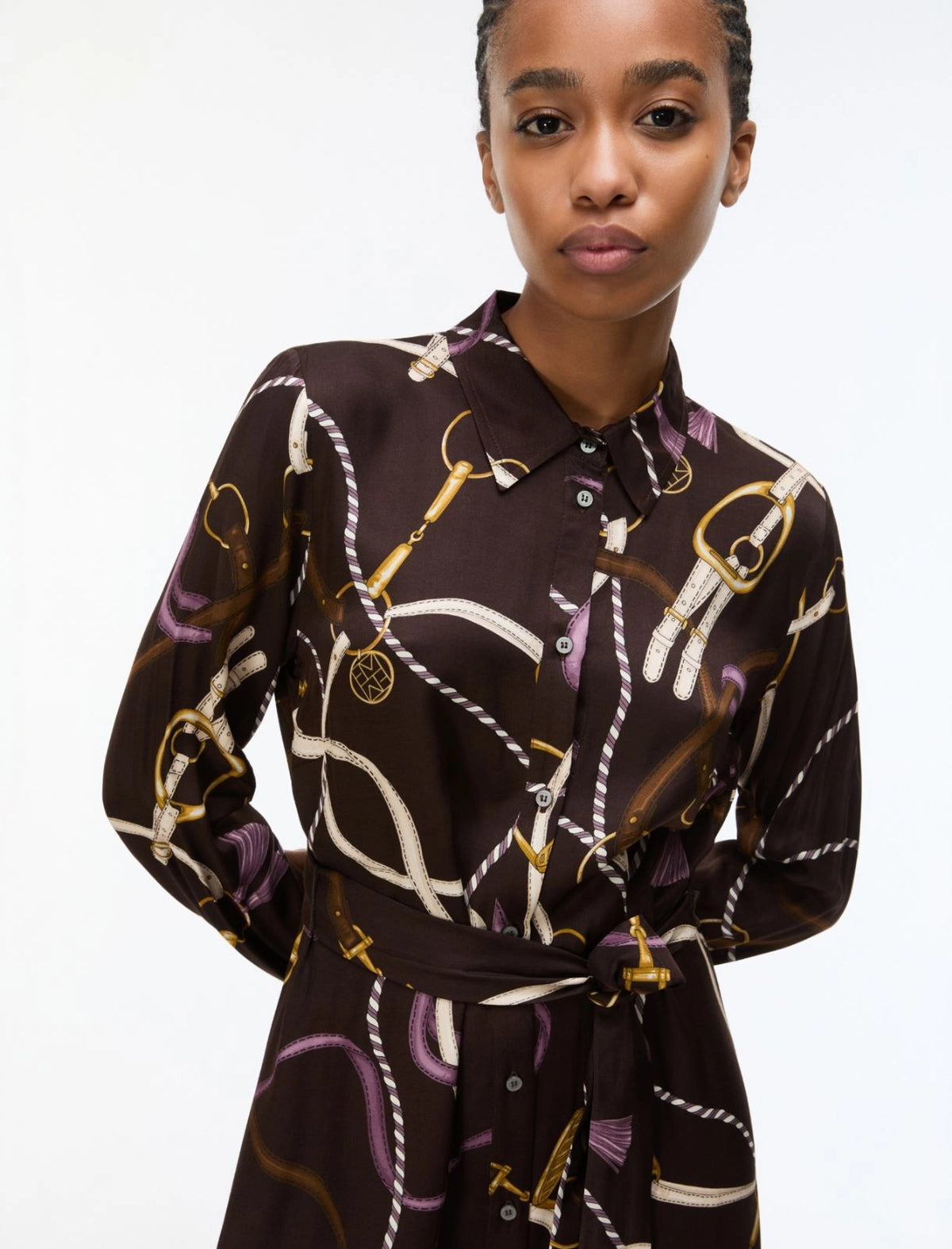 Emme Marella Printed Twill Shirt Dress in Dark Brown