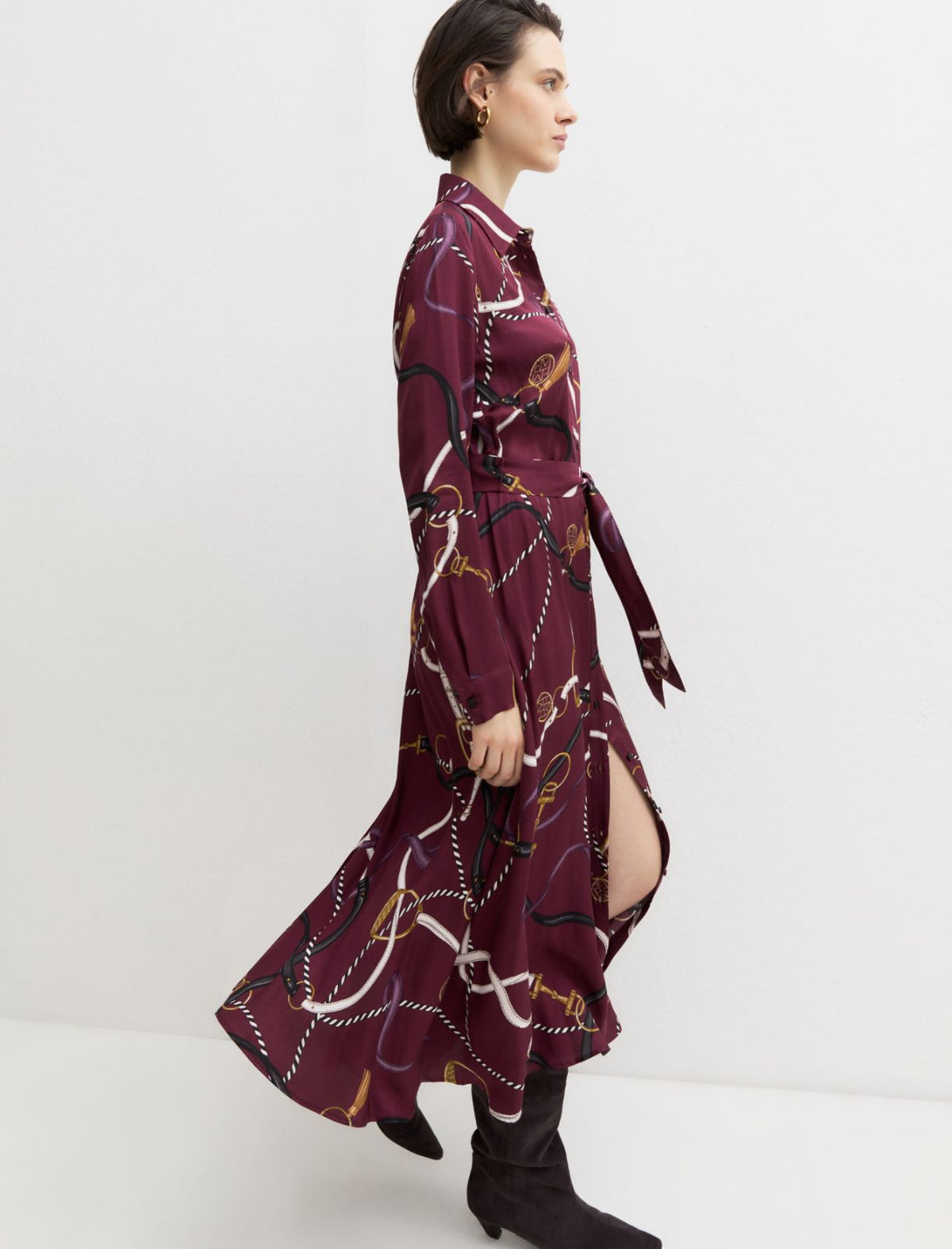 Emme Marella Printed Twill Shirt Dress in Dark Brown