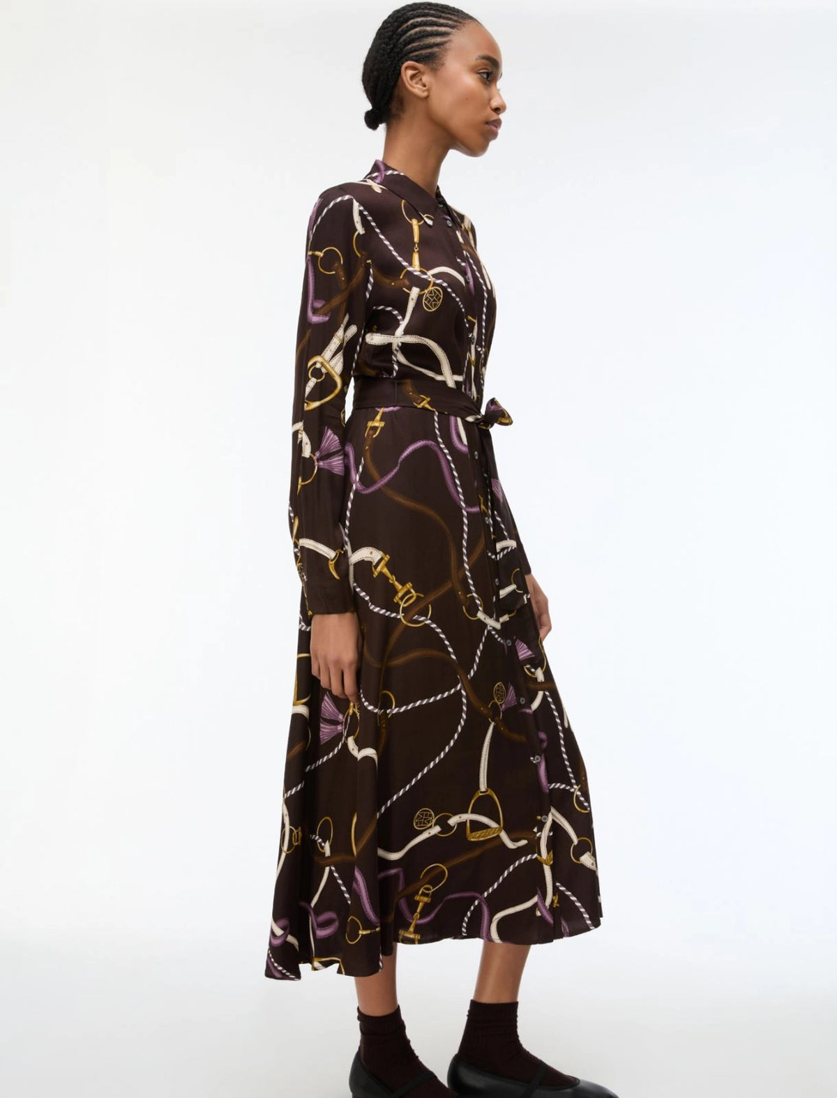 Emme Marella Printed Twill Shirt Dress in Dark Brown