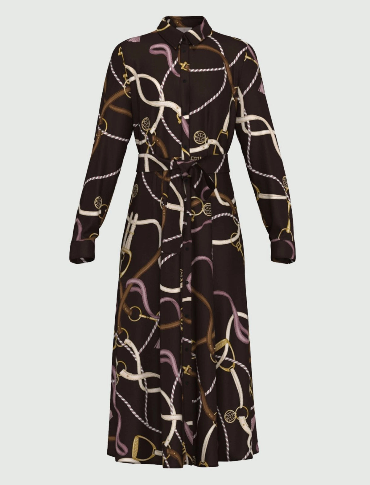 Emme Marella Printed Twill Shirt Dress in Dark Brown