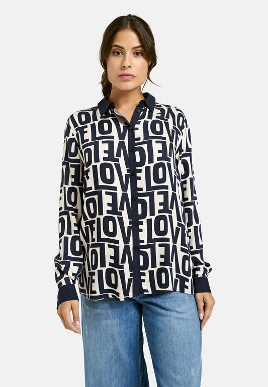 Milano Italy Love Printed Blouse in Navy
