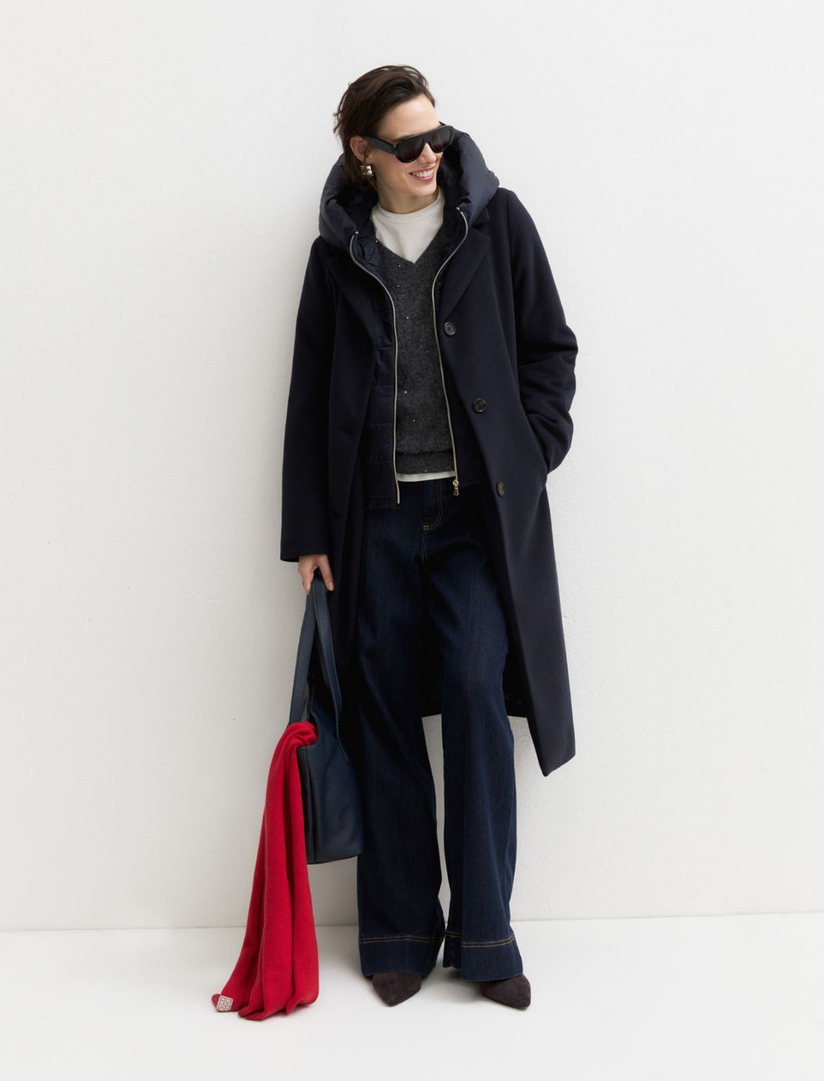Emme Marella Padded Coat with Detachable Hood in Midnight Blue