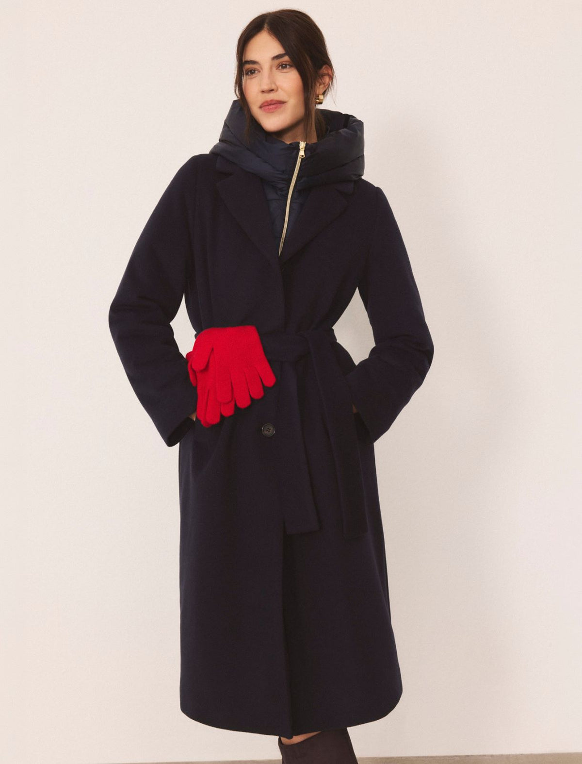 Emme Marella Padded Coat with Detachable Hood in Midnight Blue