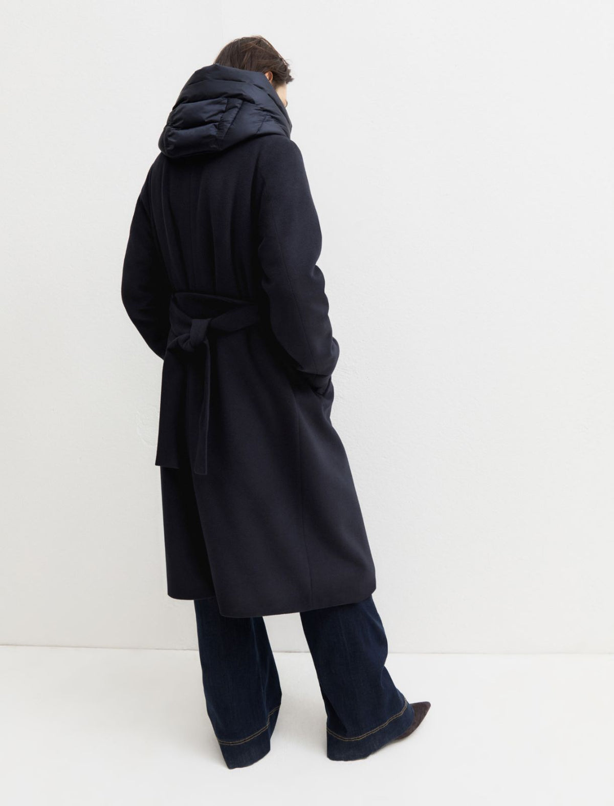 Emme Marella Padded Coat with Detachable Hood in Midnight Blue