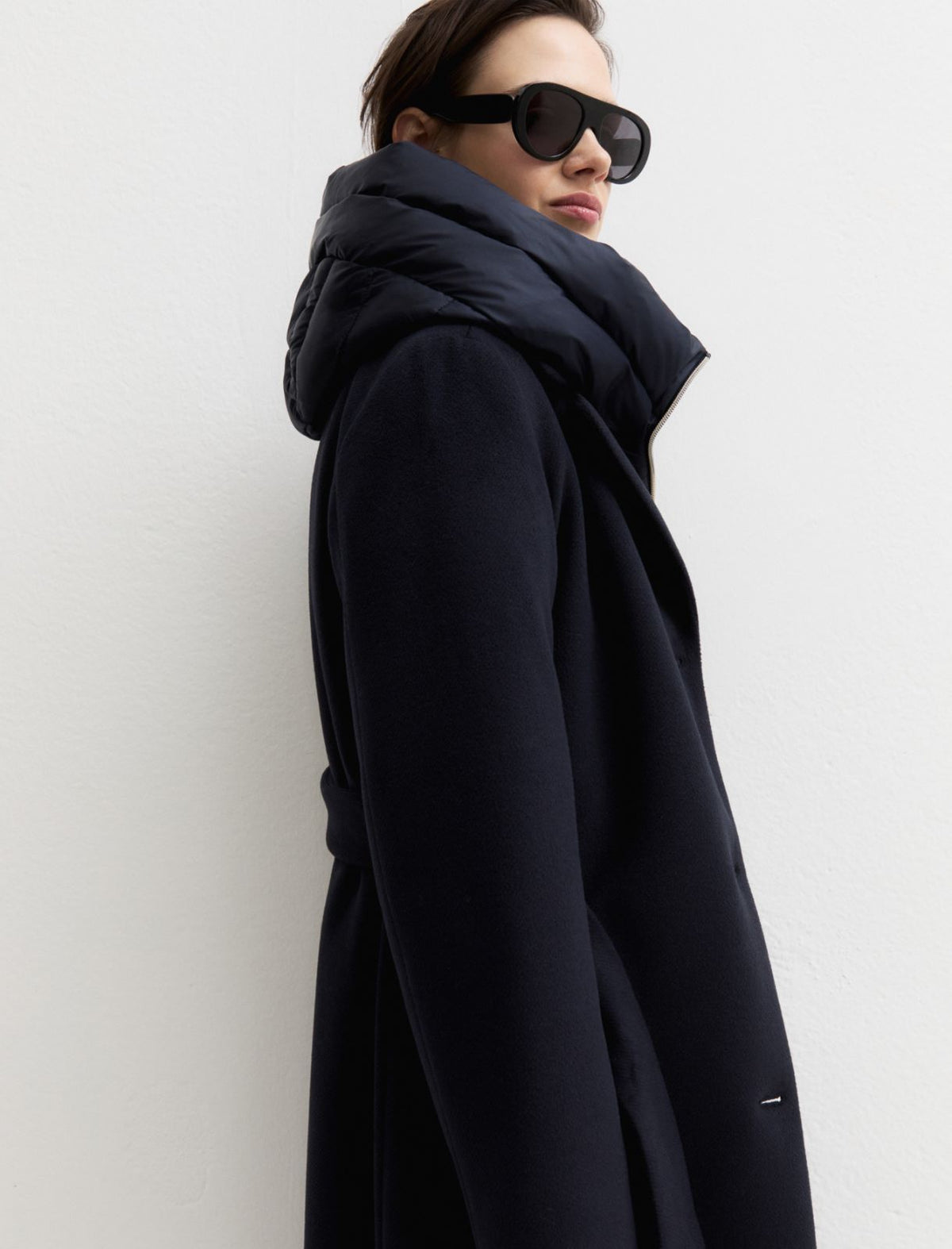 Emme Marella Padded Coat with Detachable Hood in Midnight Blue