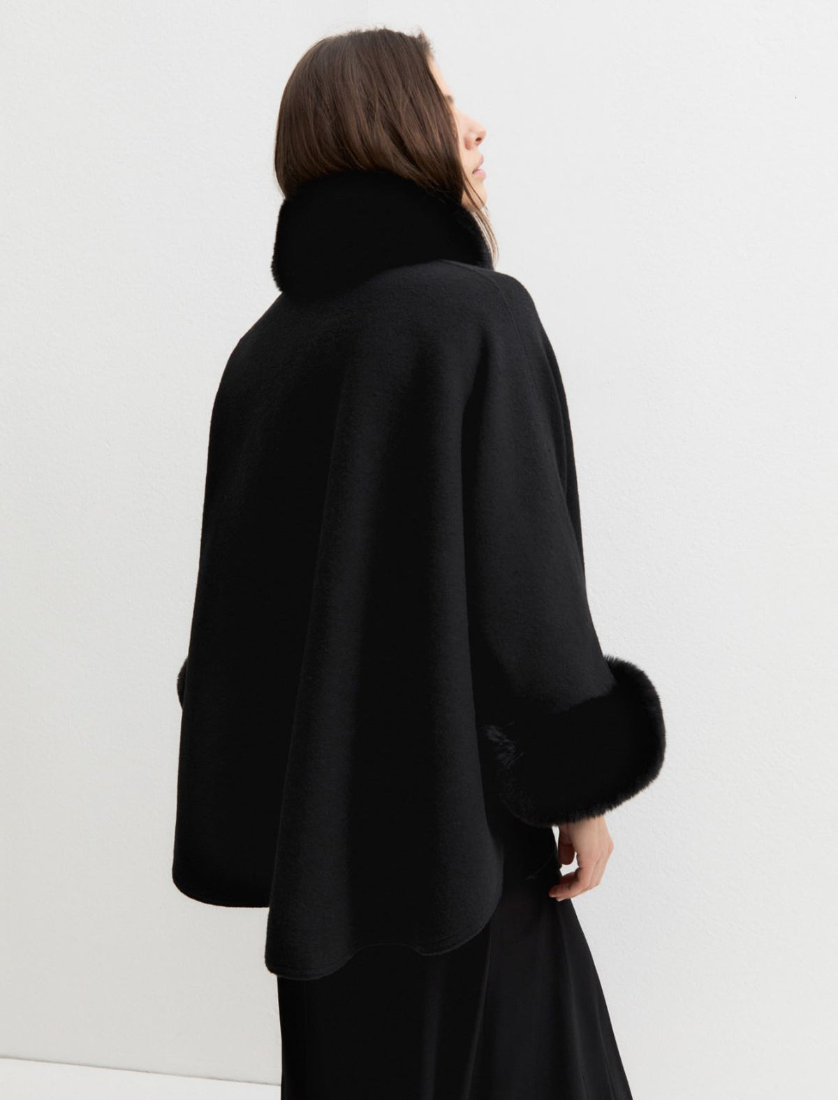 Emme Marella Cape with Faux Fur Trim in Black