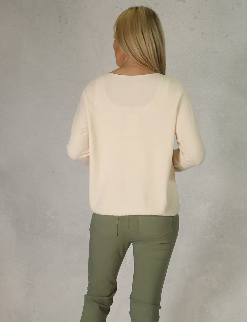 Classic V Neck Knit in Cream