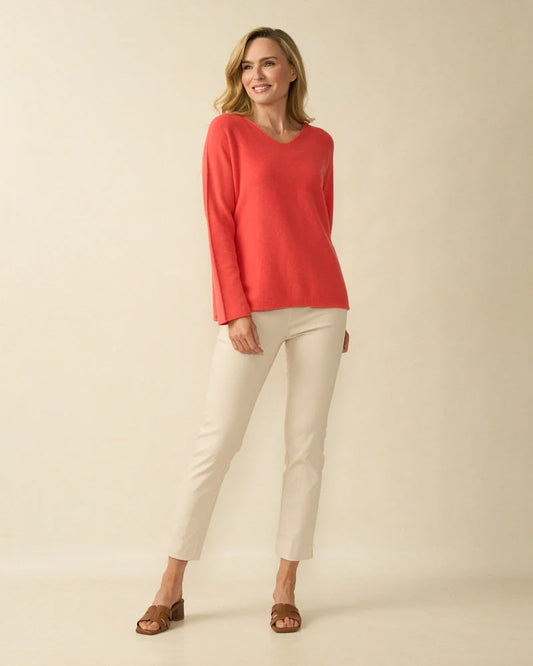 Classic V Neck Knit in Coral