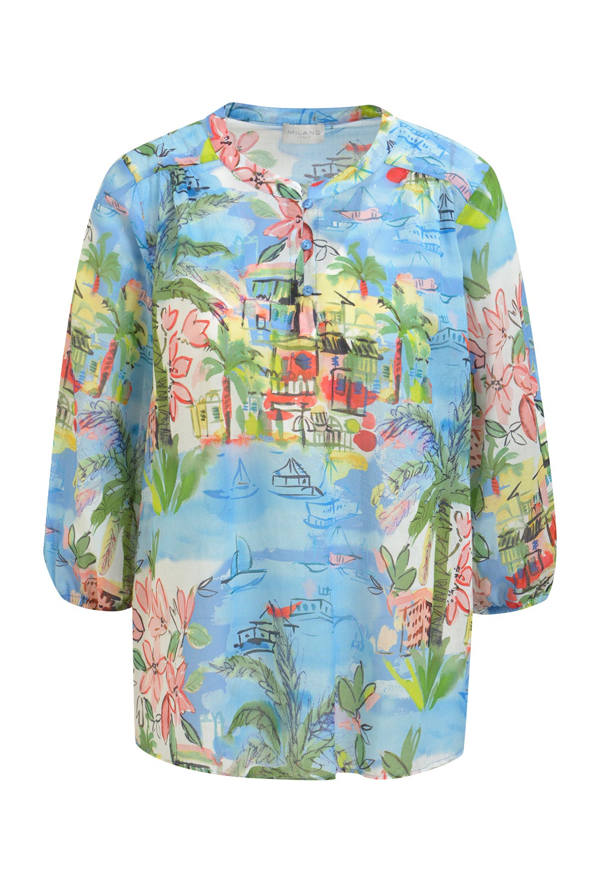 Milano Italy 3/4 Sleeve Blouse in Ocean Print