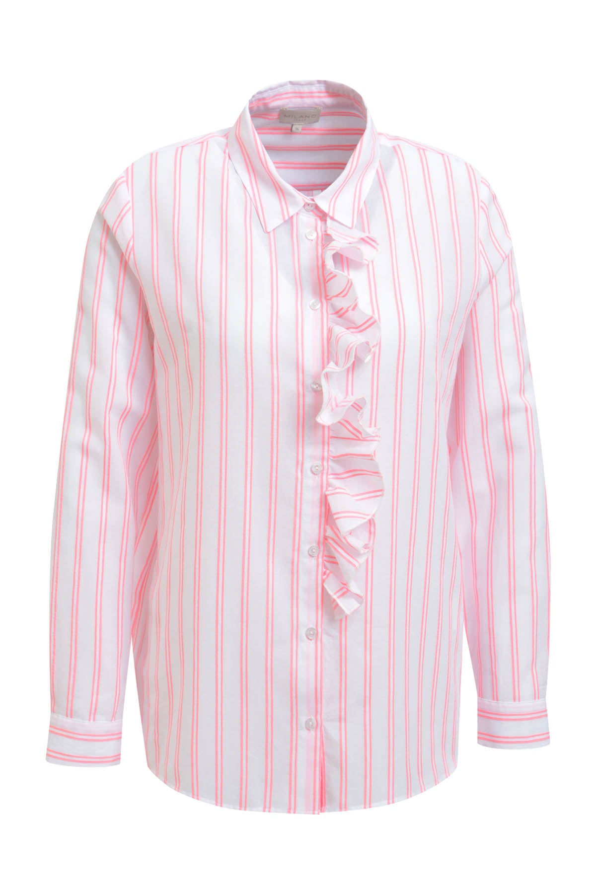 Milano Italy Ruffle Blouse in Neon Coral Print