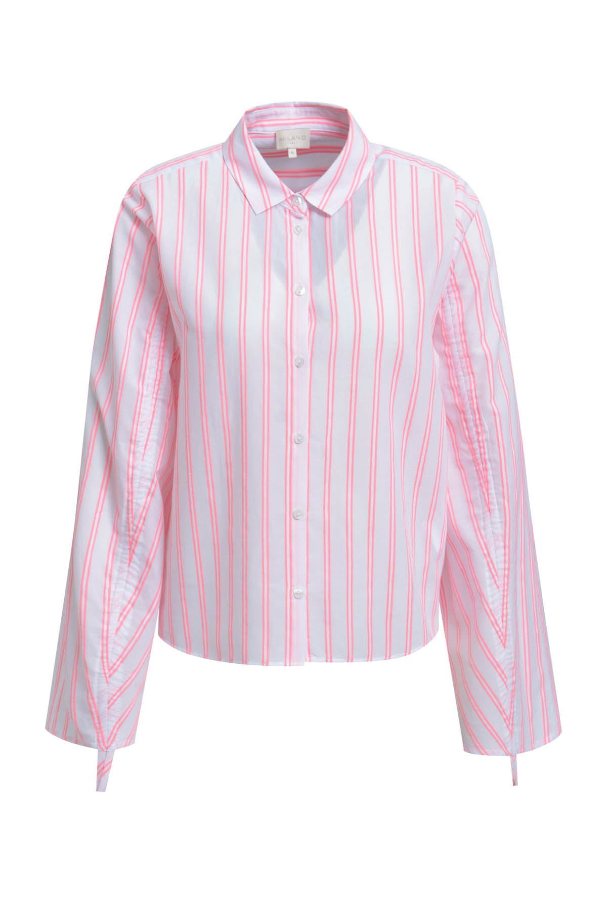 Milano Italy Shirt Blouse in Neon Coral Stripe