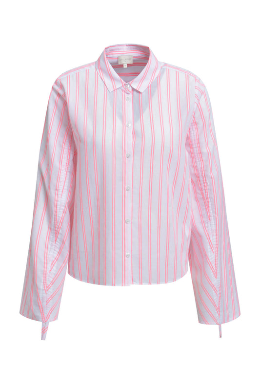 Milano Italy Shirt Blouse in Neon Coral Stripe