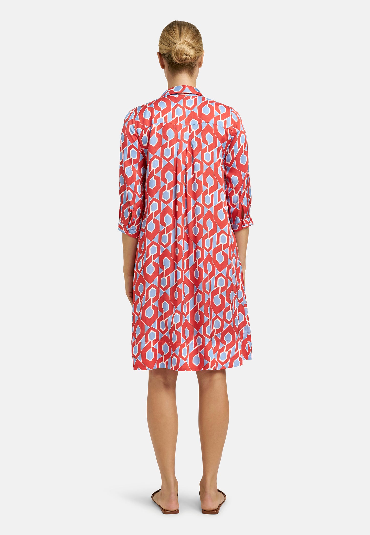 Milano Italy 3/4 Sleeves Dress in Red Geometric