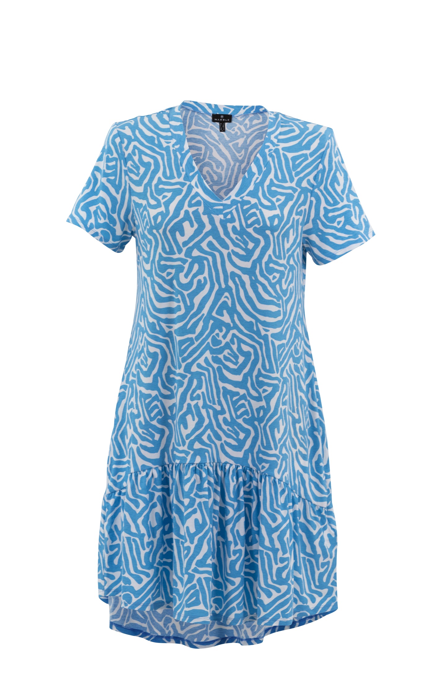 Flared T-Shirt Dress in Blue & White