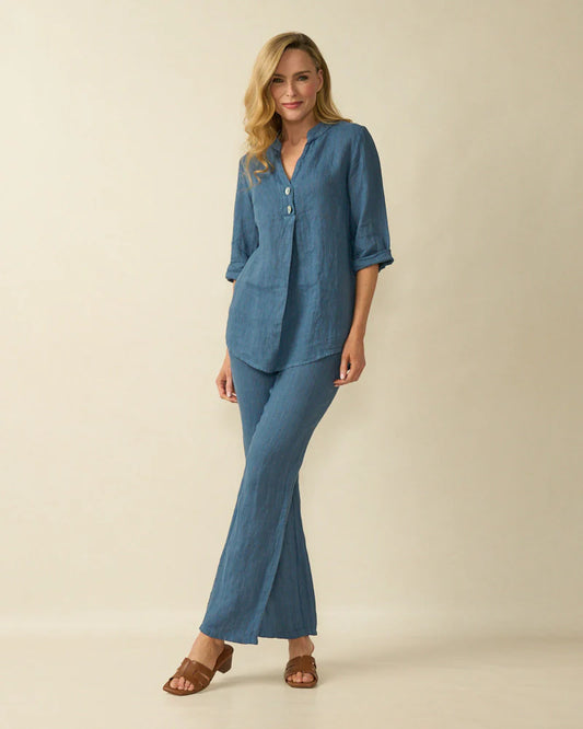 Deck By Decollage Linen Blouse in Navy