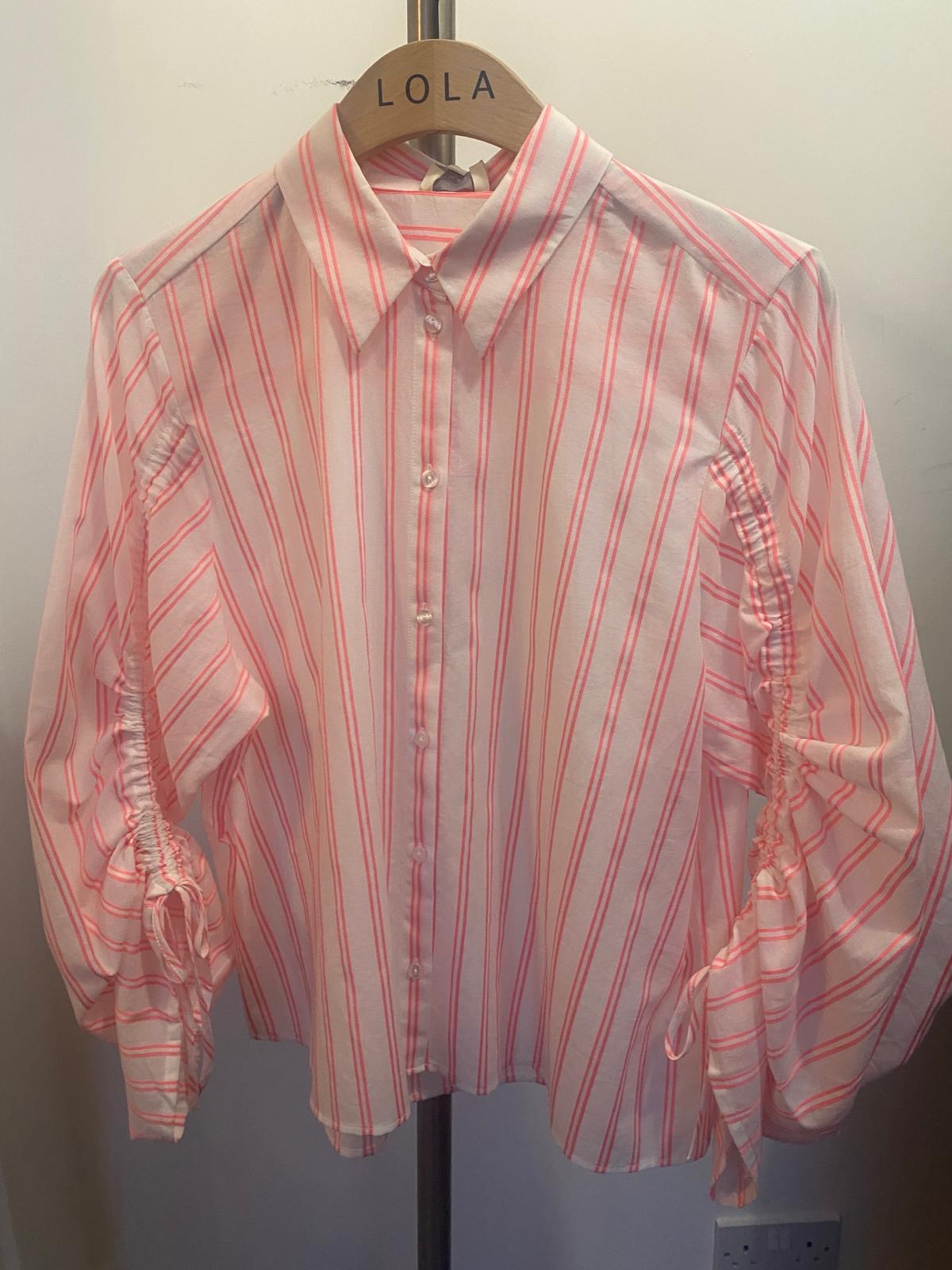 Milano Italy Shirt Blouse in Neon Coral Stripe