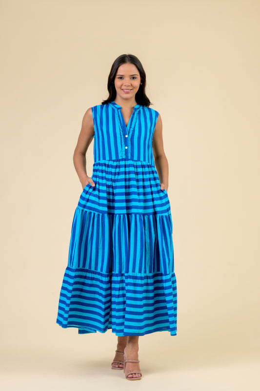 Dream Apparel Geisha Dress in Blue Stripe