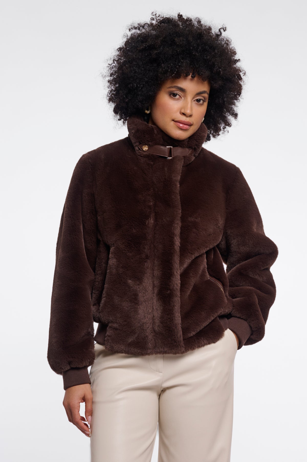 Rino & Pelle Ambra Short Faux Fur Jacket in Coffee Roast