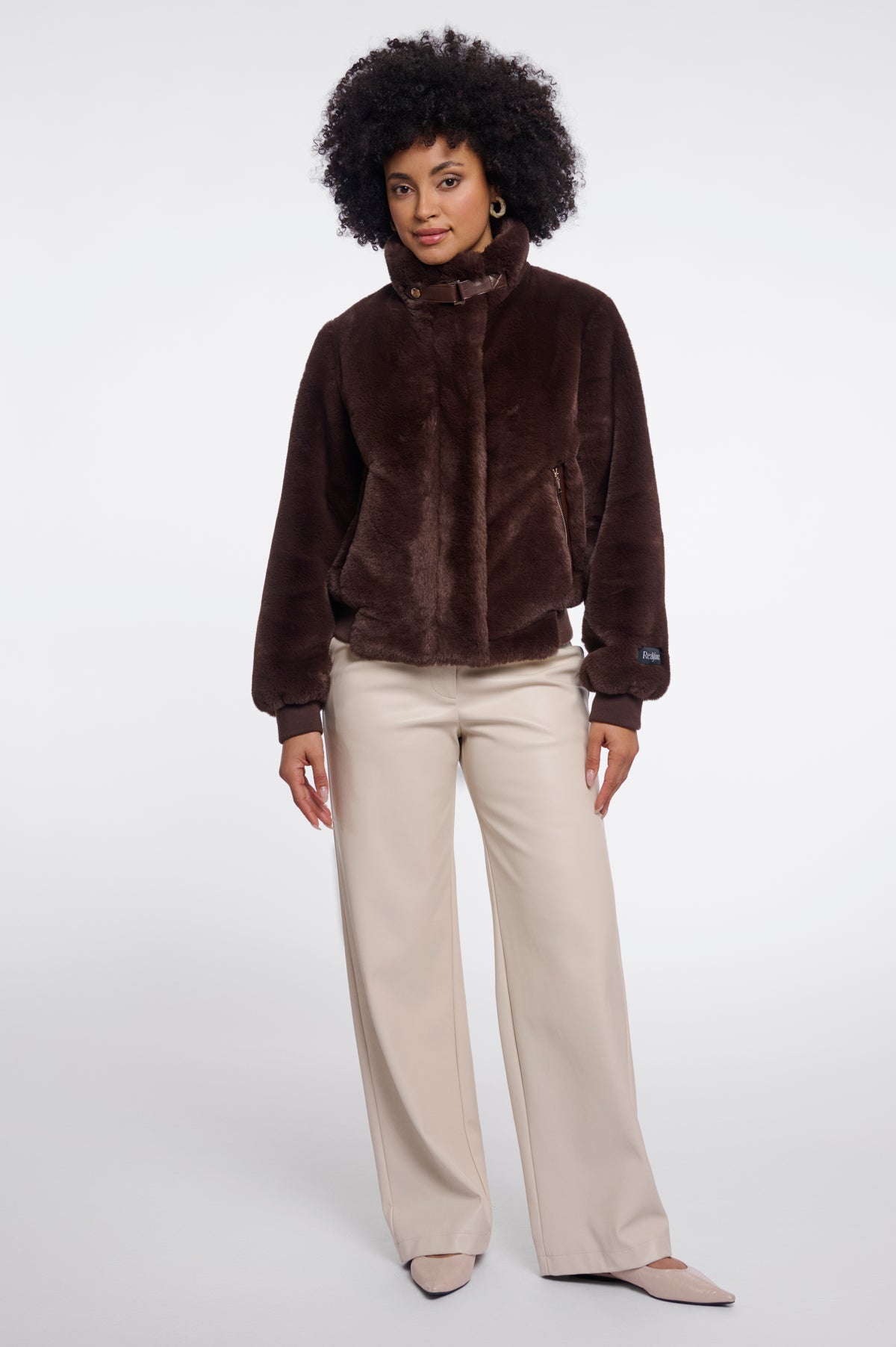 Rino & Pelle Ambra Short Faux Fur Jacket in Coffee Roast