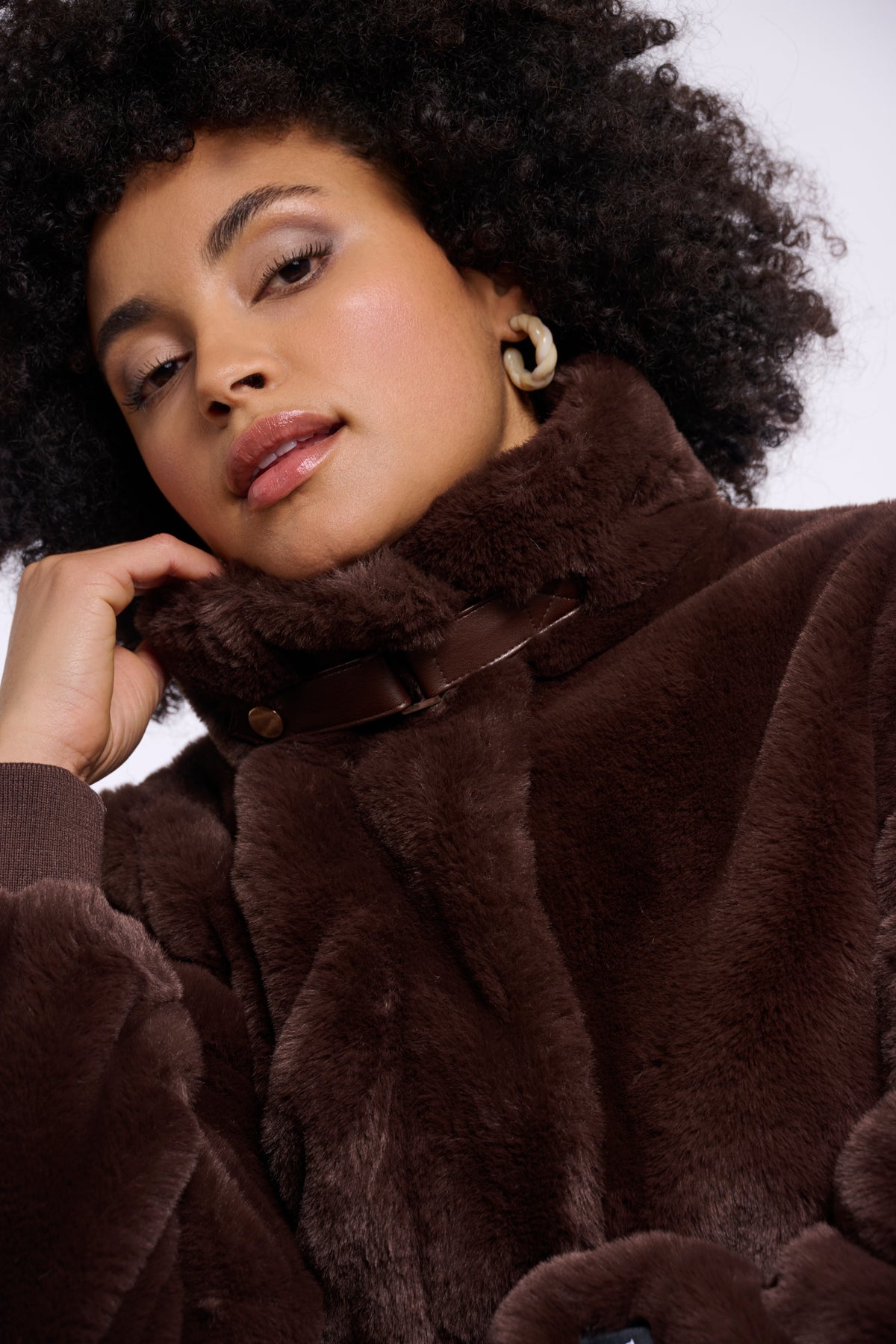 Rino & Pelle Ambra Short Faux Fur Jacket in Coffee Roast