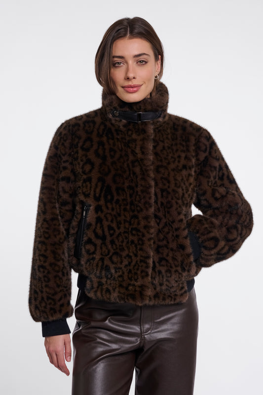 Rino & Pelle Ambra Short Faux Fur Jacket in Brown Leopard