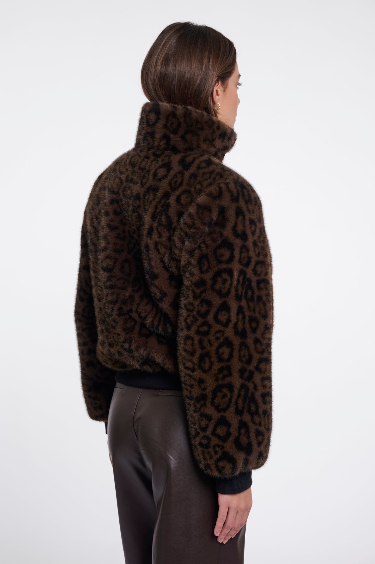 Rino & Pelle Ambra Short Faux Fur Jacket in Brown Leopard