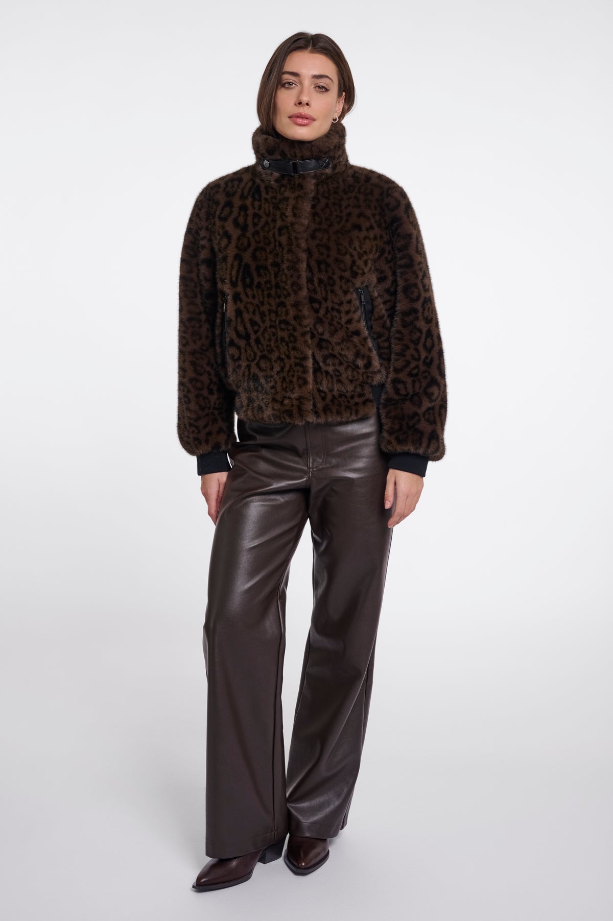 Rino & Pelle Ambra Short Faux Fur Jacket in Brown Leopard