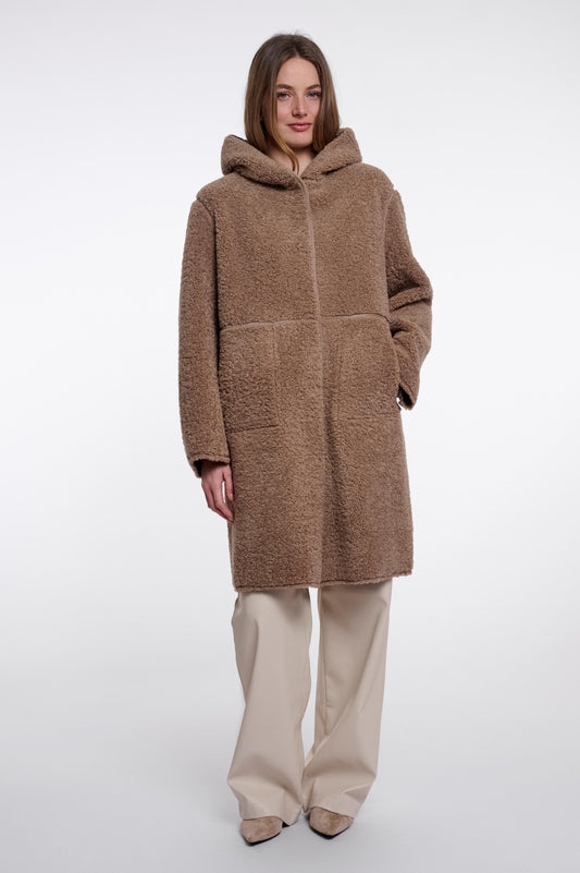Rino & Pelle Ami Reversible Hooded Long Coat in Mocha Latte
