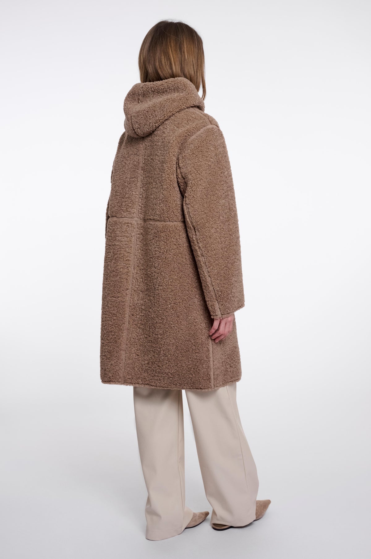 Rino & Pelle Ami Reversible Hooded Long Coat in Mocha Latte