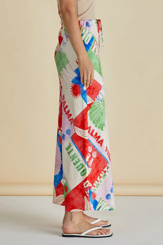 Betty Basics Brooke Maxi Linen Skirt in Seashell Print