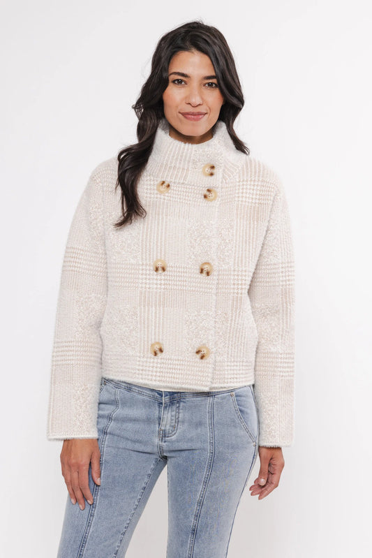 Beth Double-Breasted Cardigan in Stone check