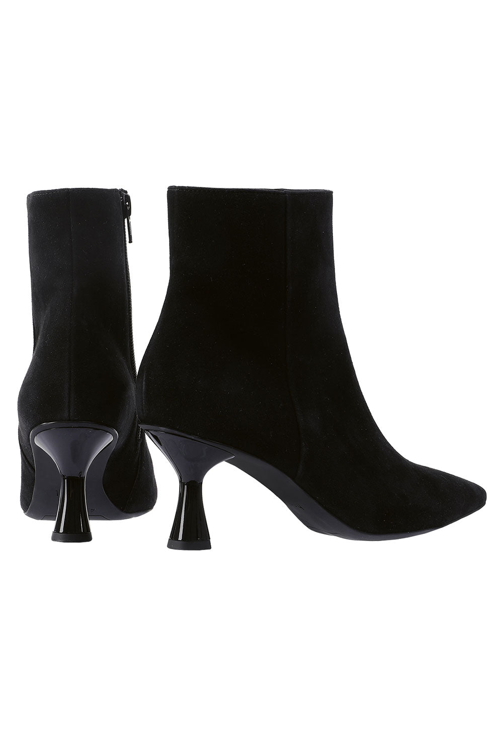 Suede Kitten Heeled Pointed Toe Ankle Boots in Black