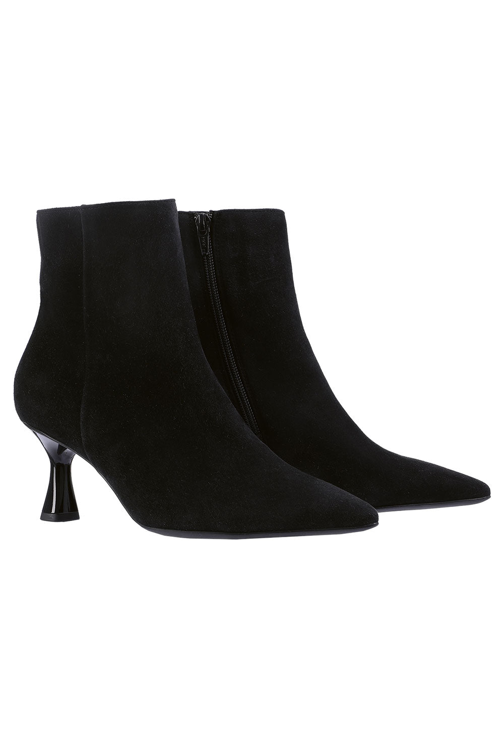 Suede Kitten Heeled Pointed Toe Ankle Boots in Black