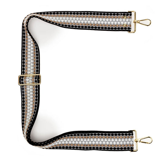 Elie Beaumont Wide Bag Strap Black Sand Geometric