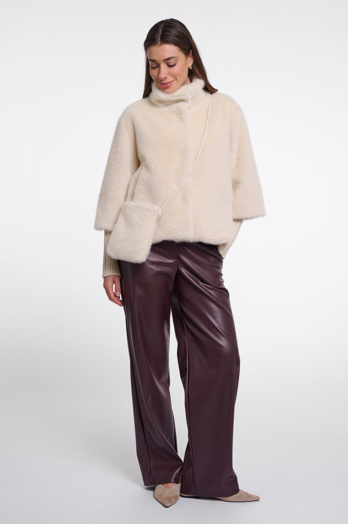 Rino & Pelle Blees Faux Fur Crossbody Bag in Birch
