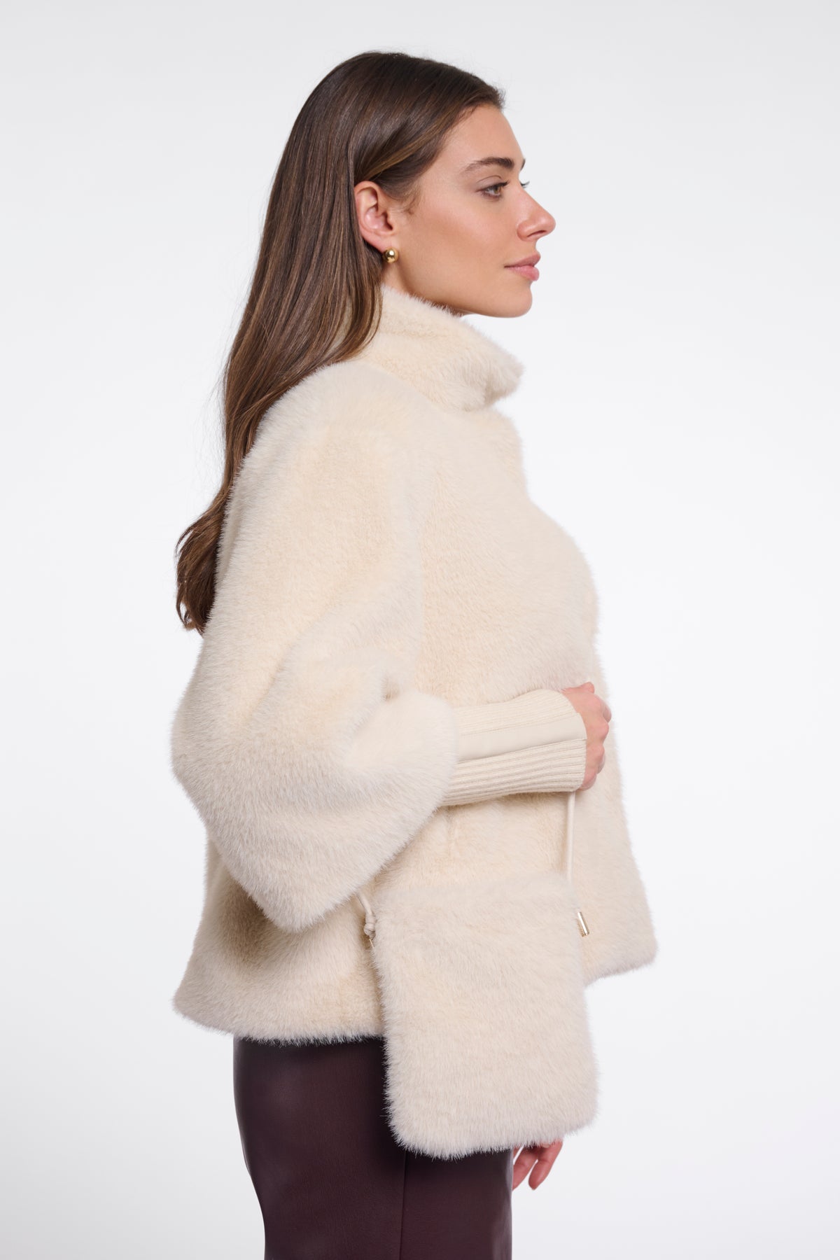 Rino & Pelle Blees Faux Fur Crossbody Bag in Birch