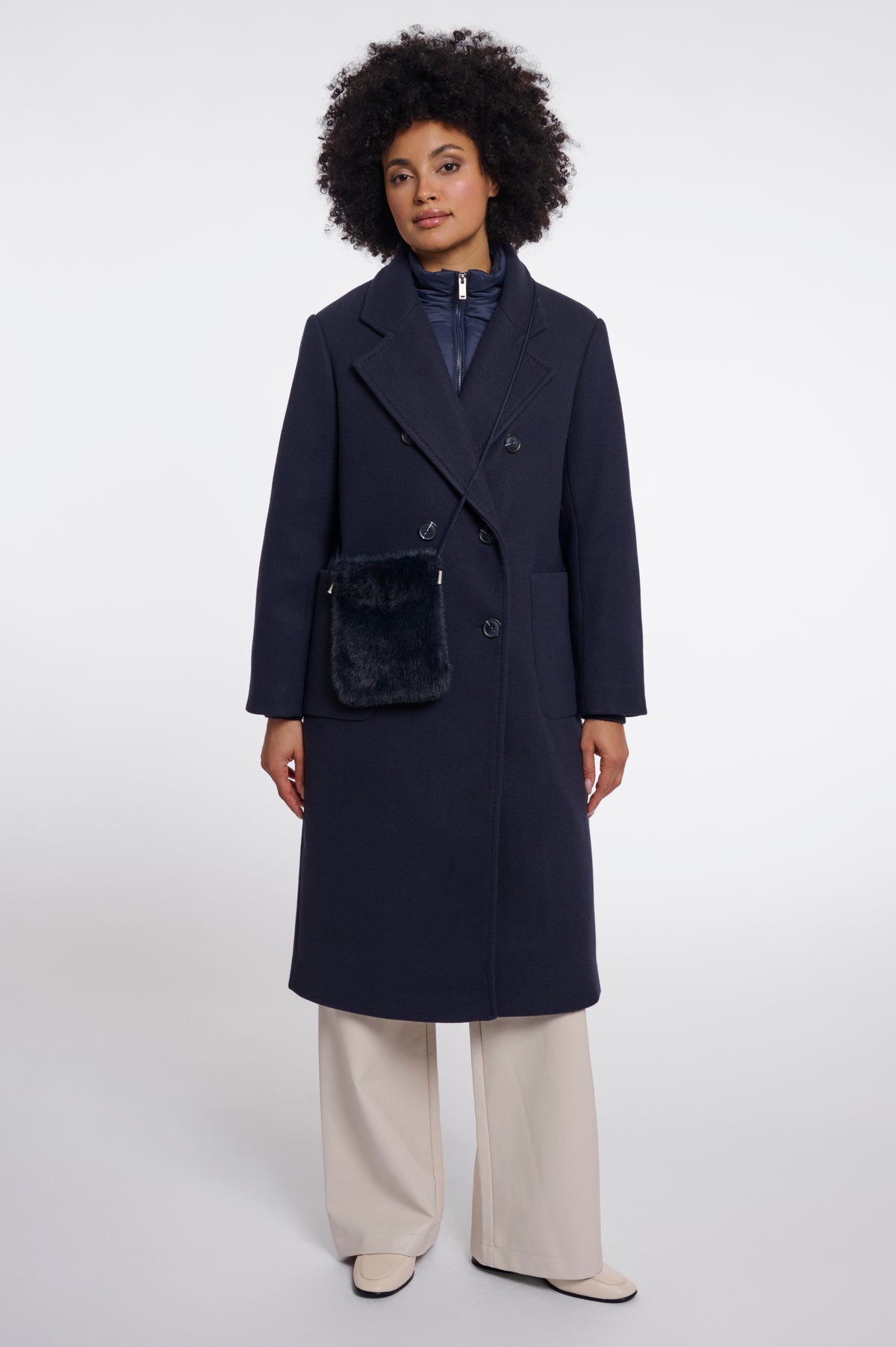Rino & Pelle Blees Faux Fur Crossbody Bag in Dark Navy