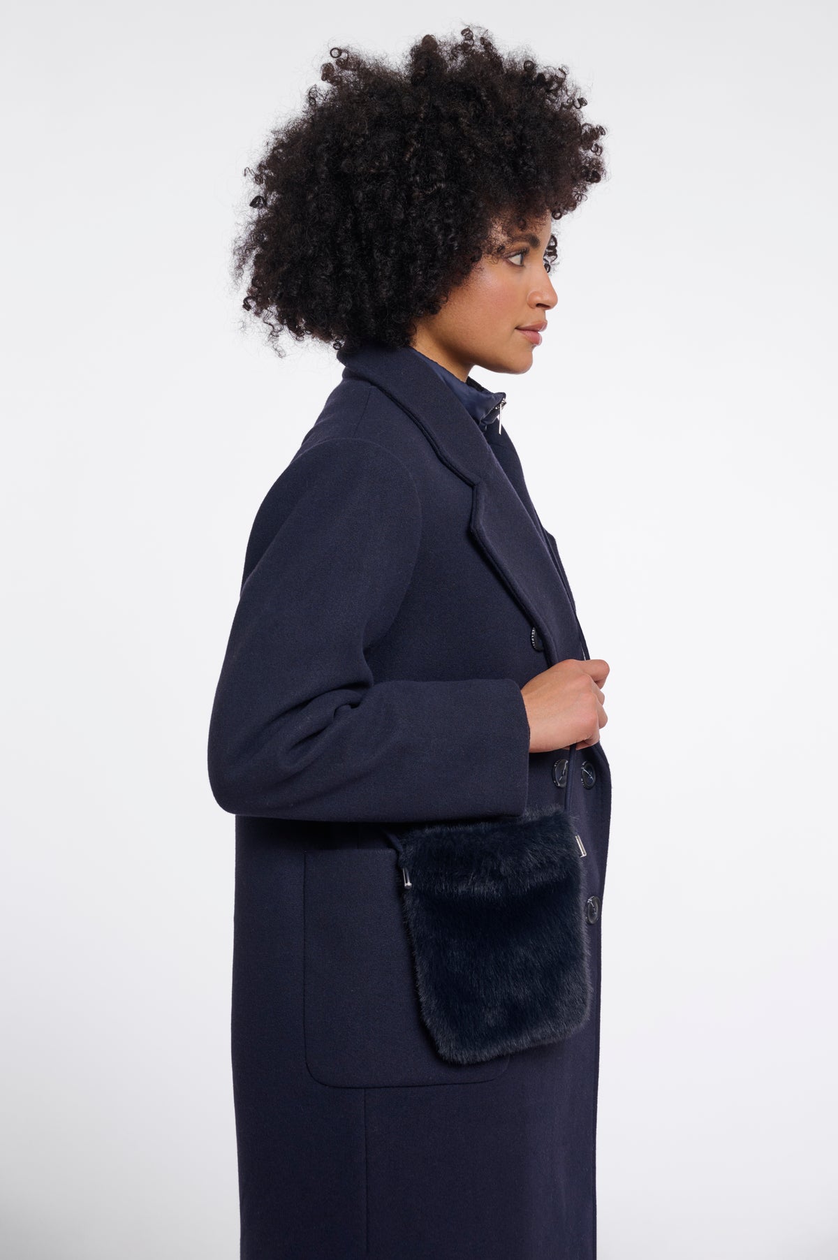 Rino & Pelle Blees Faux Fur Crossbody Bag in Dark Navy