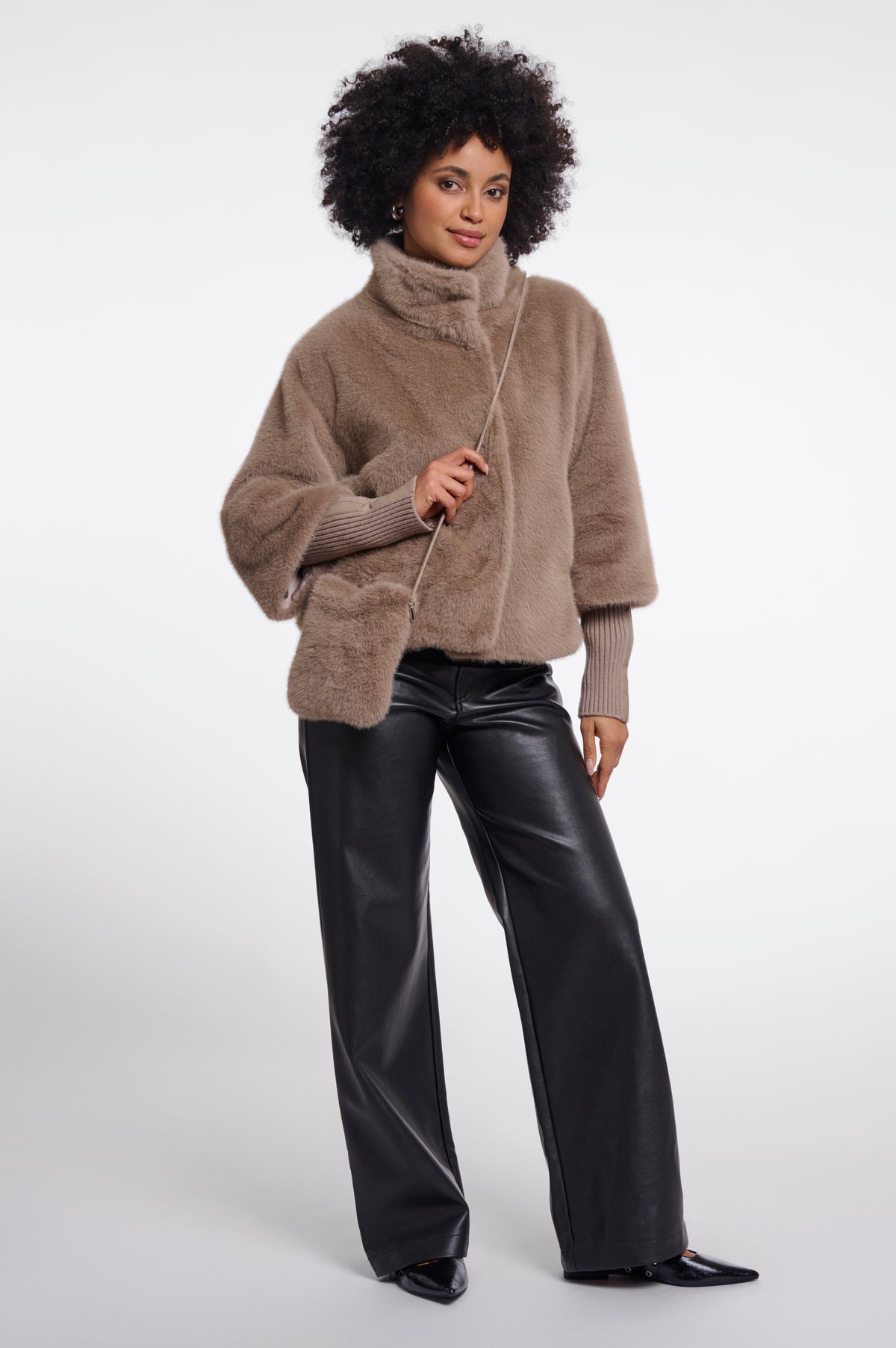 Rino & Pelle Blees Faux Fur Crossbody Bag in Mocha Latte