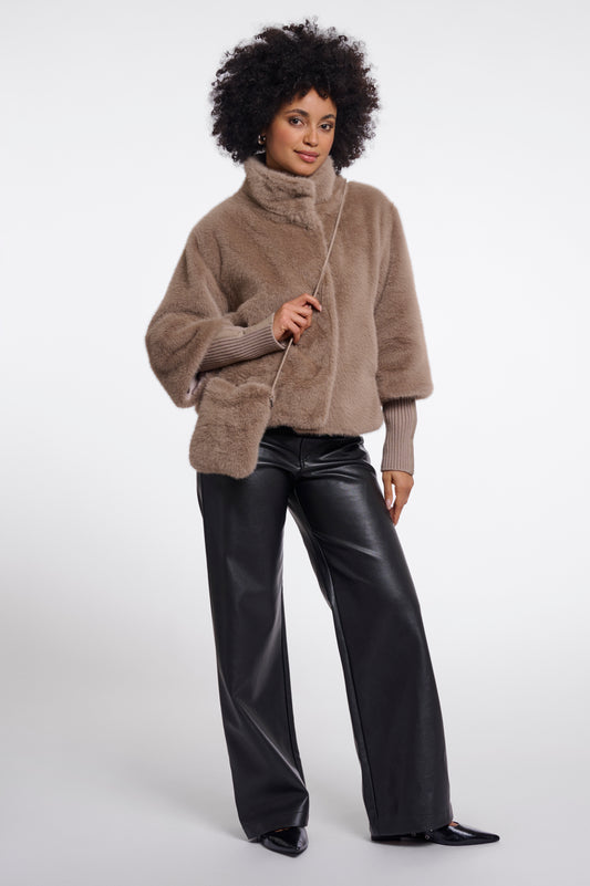 Rino & Pelle Blees Faux Fur Crossbody Bag in Mocha Latte