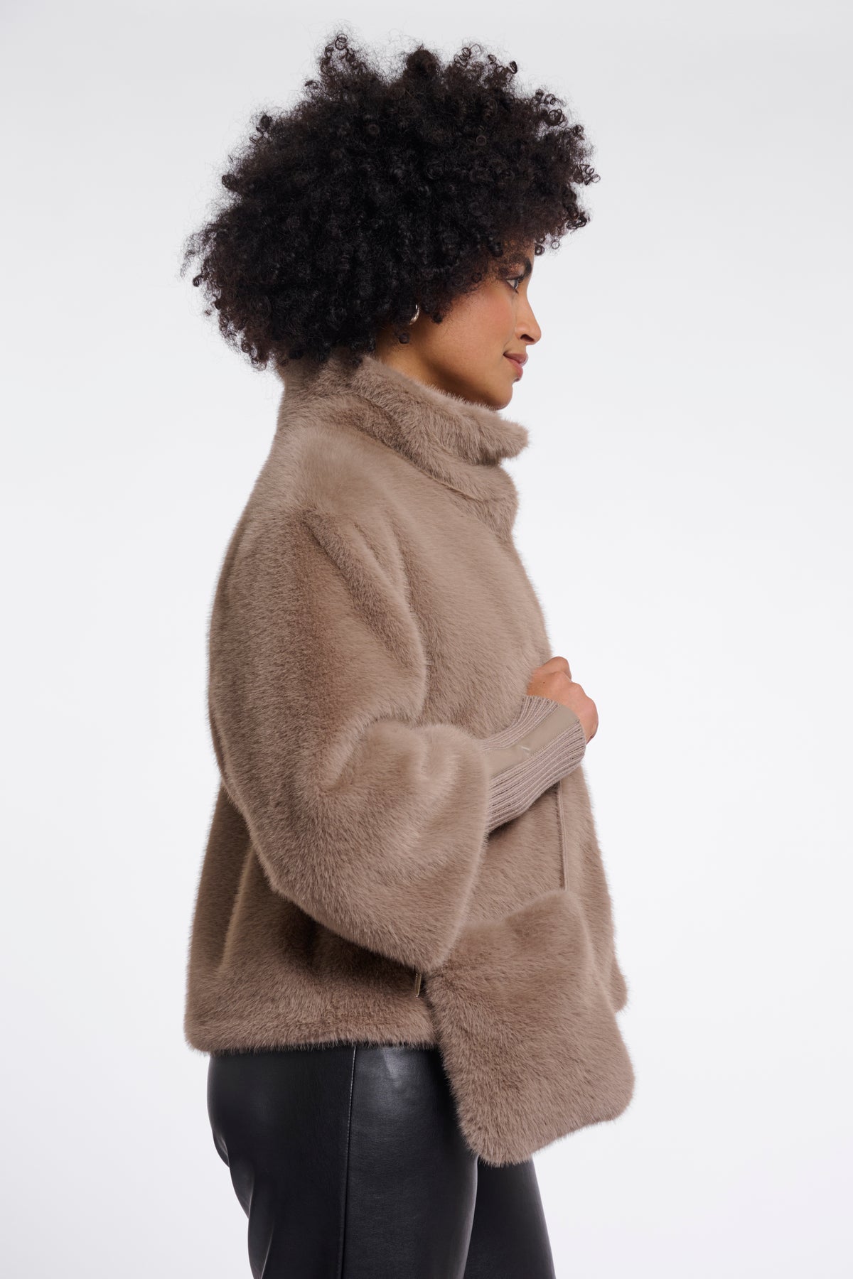 Rino & Pelle Blees Faux Fur Crossbody Bag in Mocha Latte