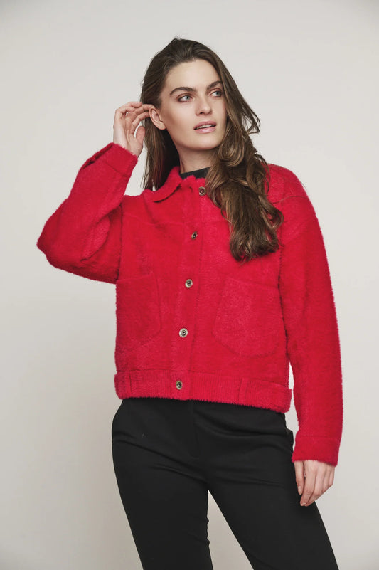 Bubbly Boxy Jacket in Red Berry